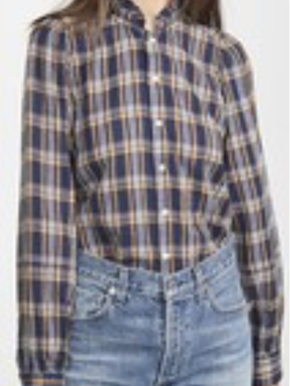 Ba&sh Canelle Plaid Ruffle Cotton Snap Shirt Size 0 XS To S